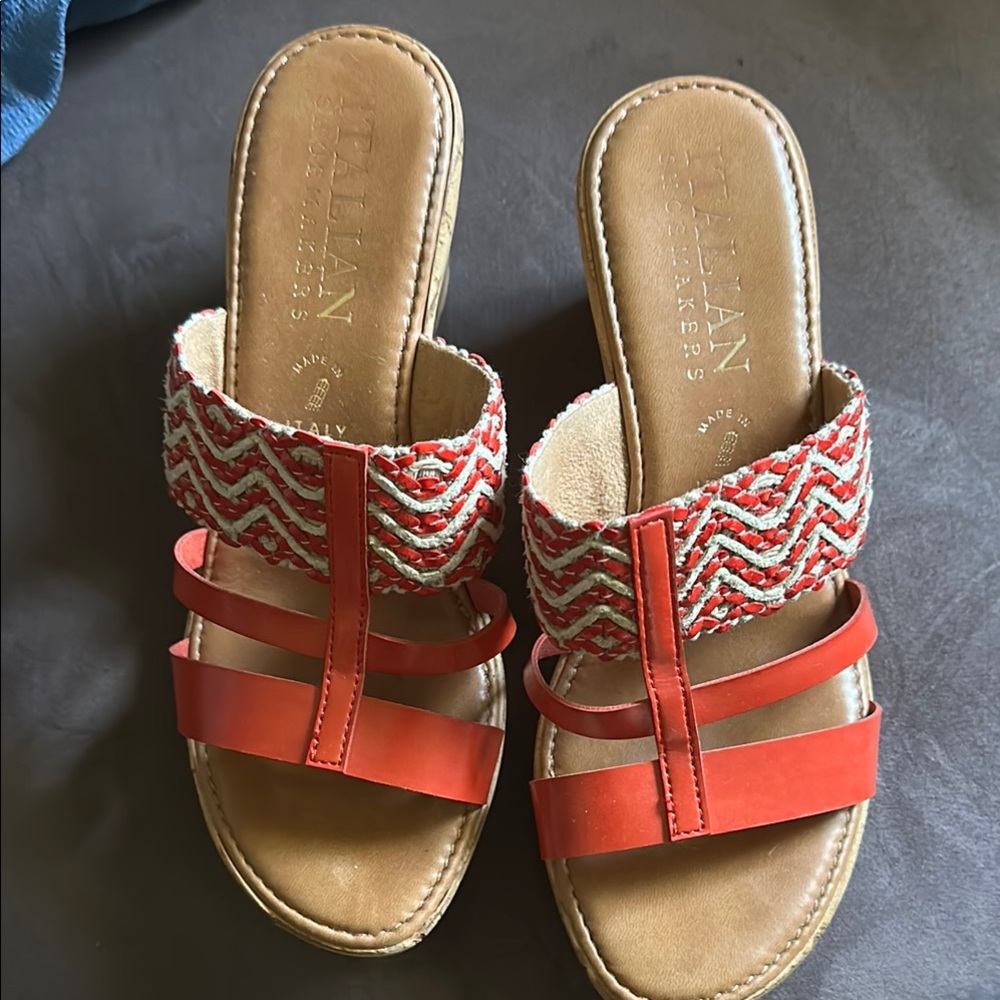 Italian Shoemakers Red and Tan Casual Sandals